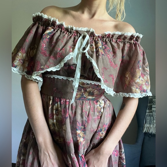 Vintage Gunne Sax A-Line Cotton-Blend Dress Cottagecore/Prairie - Picture 4 of 13